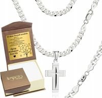 Łańcuszek Srebrny Męski Pancerka Diamentowany Krzyżyk pr 925 Grawer Gratis