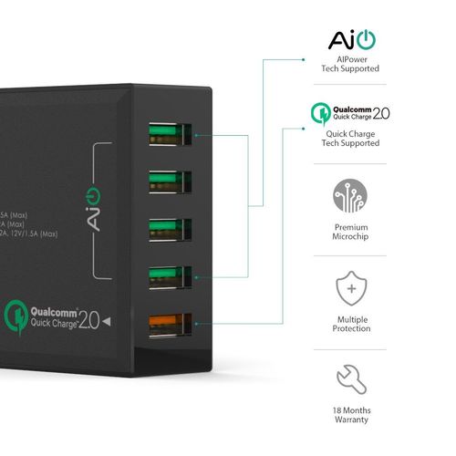 AUKEY PA-T1 ŁADOWARKA 5xUSB QUICKCHARGE 2.0 54W na Arena.pl