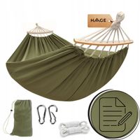 HAMAK Z DRĄŻKIEM TURYSTYCZNY BOHO DWUOSOBOWY 150x275cm 240kg ARMY GREEN