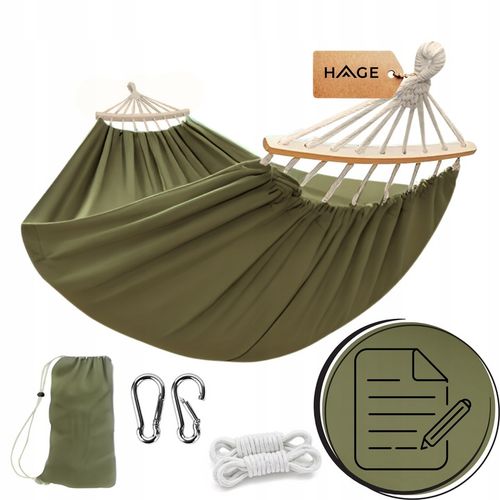 HAMAK Z DRĄŻKIEM TURYSTYCZNY BOHO DWUOSOBOWY 150x275cm 240kg ARMY GREEN na Arena.pl