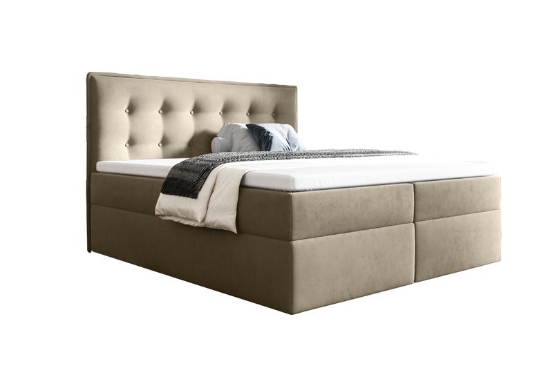 Stylowe łóżko kontynentalne z pojemnikiem na pościel do sypialni FOCUS beż 120x200 zdjęcie 2