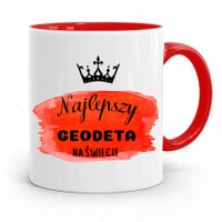 Kubek Czerwony Dla Geodety Najlepszy Na Świecie Z Nadrukiem Ze Zdjęciem