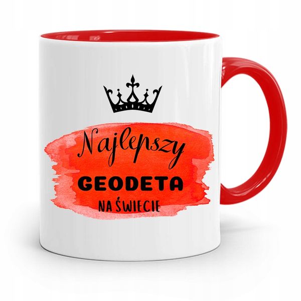 Kubek Czerwony Dla Geodety Najlepszy Na Świecie Z Nadrukiem Ze Zdjęciem zdjęcie 1