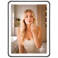 Lustro łazienkowe LED 80x60 cm czarna rama antypara i regulacją światła