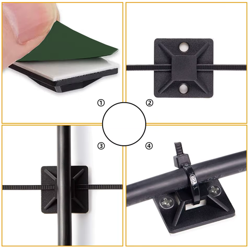 4x Opaska kablowa klips samoprzylepny uchwyt organizer przewodów spinka na Arena.pl