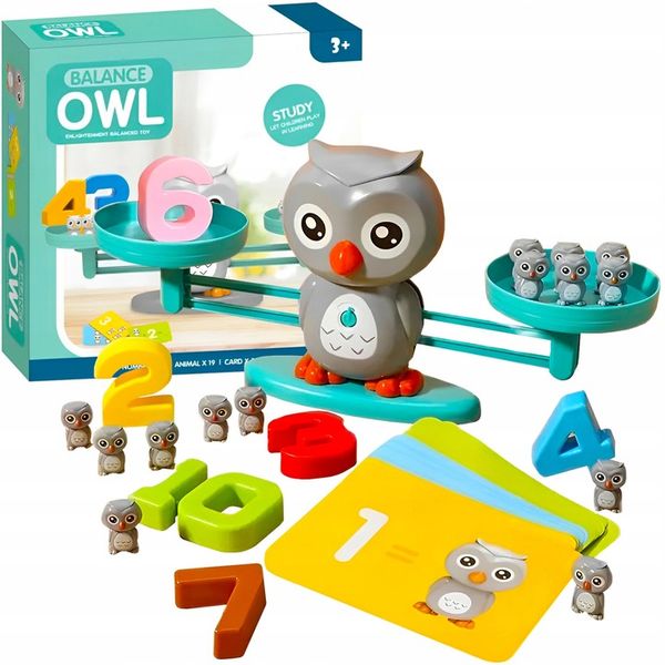 WAGA SZALKOWA BALANSOWA NAUKA LICZENIA RÓWNOWAŻNIA CYFRY ODWAŻNIKI SOWA EDU zdjęcie 2