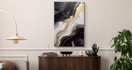 Obraz Canvas Do Salonu Czarny MARMUR Abstrakcja Elementy Złota 30cm x 20cm na Arena.pl