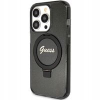 Etui Guess do iPhone 15 Pro hardcase Ring Stand Script Glitter MagSafe