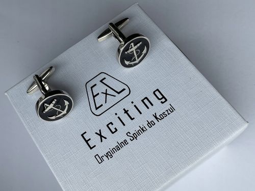 Męskie srebrne spinki do mankietów EXC Kotwica Żeglarskie Czarne Kotwice na Arena.pl