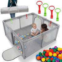 KOJEC DZIECIĘCY 140x140 cm PLAC ZABAW SUCHY BASEN + UCHWYTY I 50 PIŁEK