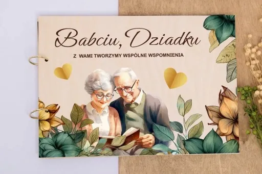 Piękny prezent na dzień babci i dziadka drewniany album wzory nadruk A4 zdjęcie 2