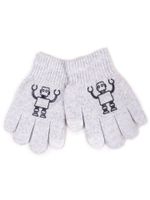 Rękawiczki chłopięce pięciopalczaste jasnoszare z robotem 16 YOCLUB