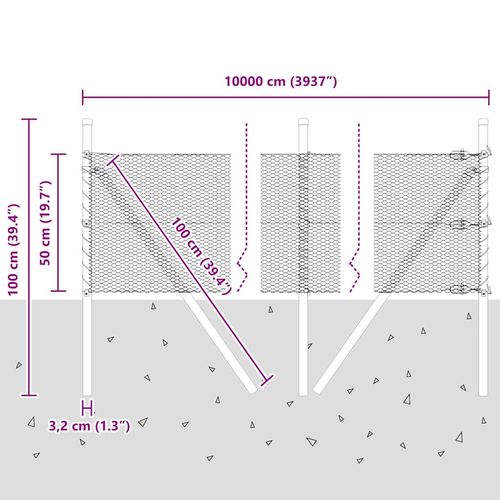 Ogrodzenie z słupkami Srebrny 0.5 x 100 m Stal pokryta PCV na Arena.pl