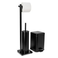 Zestaw do toalety kosz z cichym domykiem stojak uchwyt szczotka WC czarny