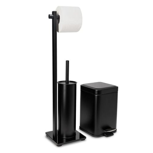 Zestaw do toalety kosz z cichym domykiem stojak uchwyt szczotka WC czarny na Arena.pl
