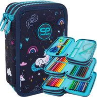 COOLPACK PIÓRNIK SZKOLNY TRZYKOMOROWY WYPOSAŻENIE KREDKI PISAKI UNICORN