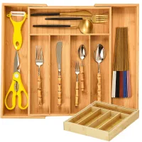 Wkład do szuflady organizer kuchenny na sztućce bambus 7 przegródek 39 cm L
