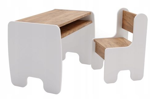 Stolik i krzesełko dla dzieci z półką - kolor biały dąb craft złoty na Arena.pl