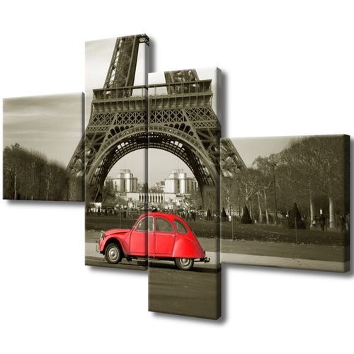 Obraz Płótno 100X70 Czerwone Auto Przed Wieżą Eiff na Arena.pl