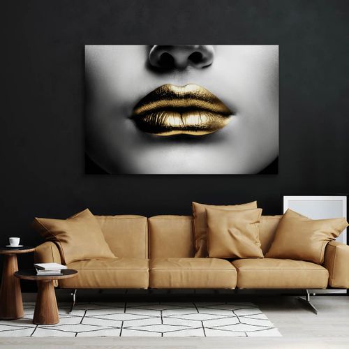 Obraz Na Płótnie Canvas ZŁOTE Usta Abstrakcja Dekoracja Efekt 3D 90cm x 60cm na Arena.pl