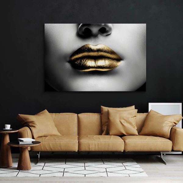 Obraz Na Płótnie Canvas ZŁOTE Usta Abstrakcja Dekoracja Efekt 3D 90cm x 60cm zdjęcie 7