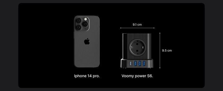 Biały Listwa Zasilająca Voomy PowerCube S6 z Jednym USB-C i Trzema USB-A zdjęcie 3