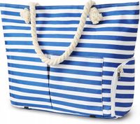 DUŻA TORBA PLAŻOWA NA PLAŻĘ PIKNIK SHOPPER PASKI NA AKCESORIA KOSMETYKI