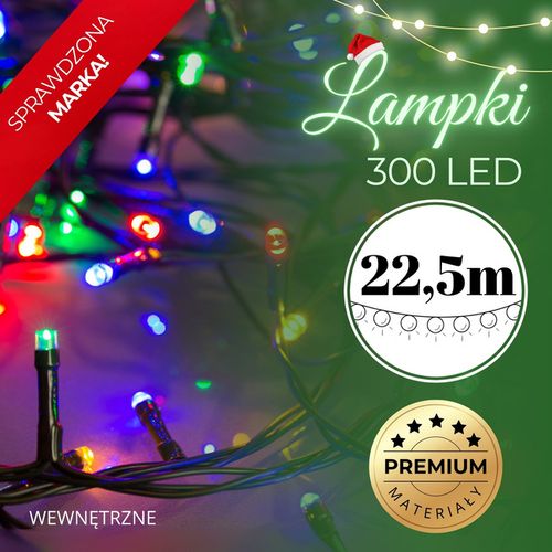 Lampki choinkowe 300 led multikolor 22,5 m oświetlenie świąteczne wewnętrzne na Arena.pl