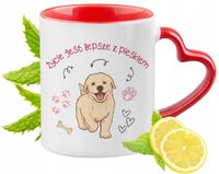 Pies Pieski Kubek Czerwony Z Uszkiem W Kształcie Serca Na Prezent