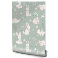 Tapeta Dla Dzieci KRÓLICZKI Ptaszki Kwiatki Natura