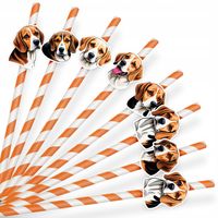PAPIEROWE SŁOMKI URODZINOWE OZDOBA - PIES PSY RASA BEAGLE - 8 szt.