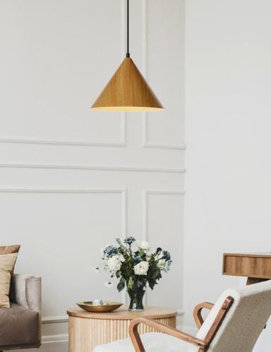 Dunca lampa wisząca 25 czarny 1x40 E27 klosz jasny dębowy na Arena.pl