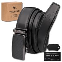 Pasek TRESSARI czarny automat elegancki spodni 100% naturalna skóra męski