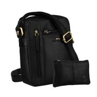 klasyczna skórzana listonoszka męska w czarnym kolorze z kieszonkami