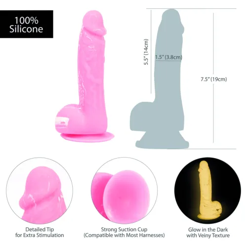 addiction brandon model 19 cm glow in the dark pink, silikonowy, przyssawka na Arena.pl