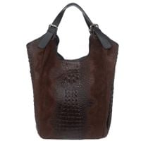 VERA PELLE torebka zamszowa worek shopper kroko na ramię V655 c.brązowa