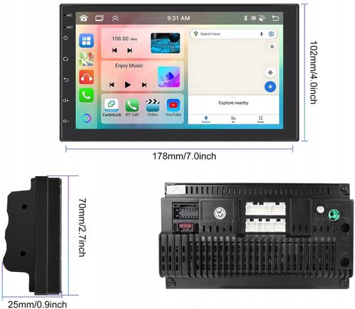 RADIO SAMOCHODOWE 2 DIN 4GB/64GB ANDROID AUTO CARPLAY ANDROID 13 RDS DSP 7" na Arena.pl