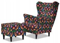 Fotel uszak ARI PRINT z podnóżkiem skandynawski Family Meble łowicki