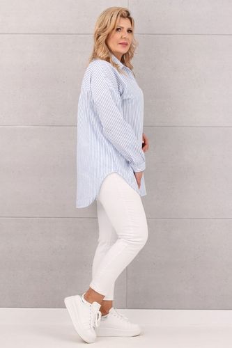 BAWEŁNIANA KOSZULA DAMSKA OVERSIZE WZÓR W PASKI LUŹNA DUŻE ROZMIARY na Arena.pl