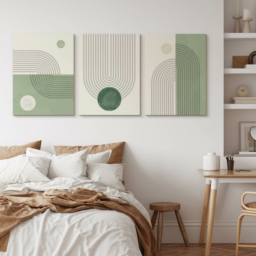 OBRAZY DO SYPIALNI SET ZIELONE WZORY GEOMETRYCZNE ABSTRAKCJA 90cm x 40cm na Arena.pl