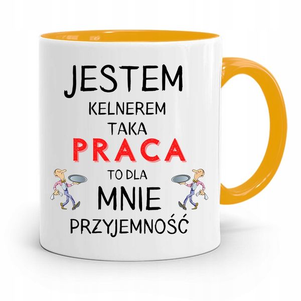 Dla Kelnera Kubek Żółty Taka Praca To Przyjemność Z Nadrukiem Ze Zdjęciem zdjęcie 1