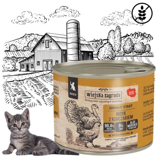 karma mokra dla kota indyk z kurczakiem 200g kotek wiejska zagroda bez zbóż na Arena.pl