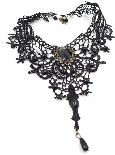 Naszyjnik gotycki koronkowy czarny choker kamień na Arena.pl