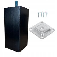 Czarna noga meblowa drewniana KWADRATOWA bukowa 10 cm + blacha montażowa