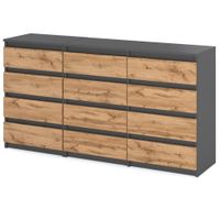 Komoda 12 Szuflad Szafka Loft Młodzieżowa Do Salonu Szary Mat Dąb Wotan