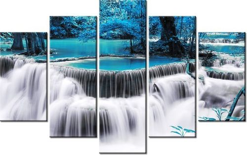 70 100CM OBRAZ 5 ELEM WODOSPAD DONG PEE SUA BLUE DRUK PŁÓTNO na Arena.pl