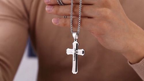 DUŻA ZAWIESZKA KRZYŻYK SREBRNY Z ŁAŃCUSZKIEM STAL na Arena.pl