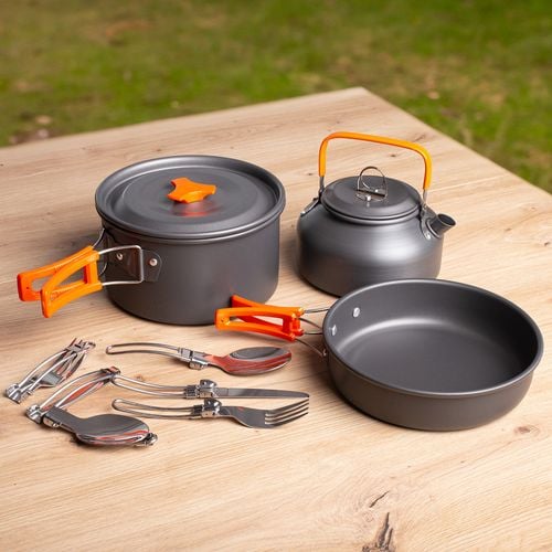 Zestaw Garnków Naczyń Turystycznych Na Kemping Zg4-01 Pomarańczowy na Arena.pl