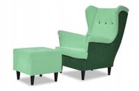 Fotel USZAK z pufą ZESTAW wypoczynkowy pistacja