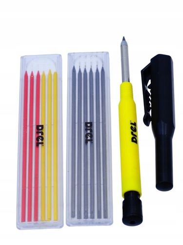 Ołówek stolarski automatyczny rysik budowlany + temperówka + 12szt wkładów na Arena.pl